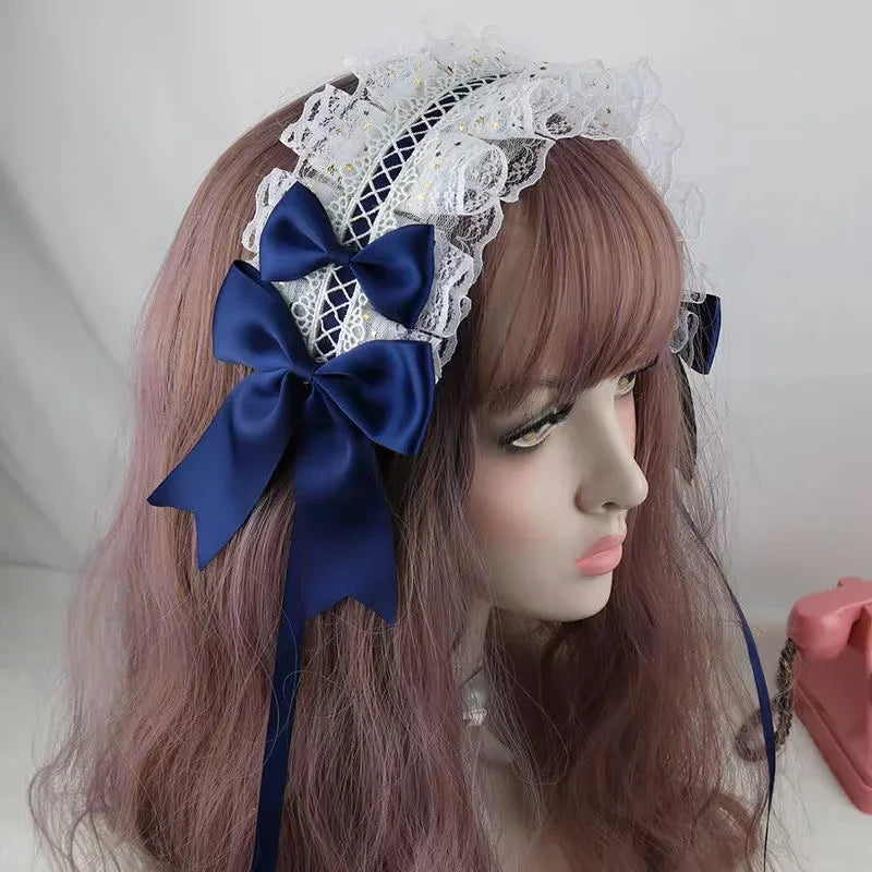 Lovely Sweet Hair Hoop Anime Maid Cosplay Headband Lolita Lace Flower Headwear Hand Made for Girls Mujer Kawaii Hair Accessory
