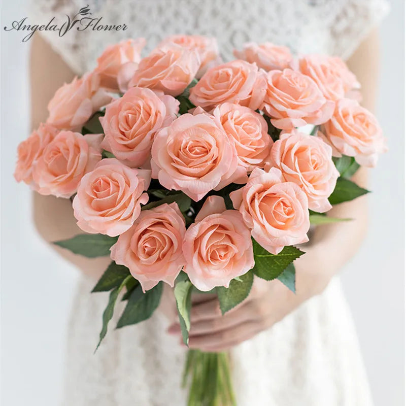 11pcs/Lot Fresh Rose Artificial Flowers Real Touch Rose Floral Home Decorations For Wedding Party Birthday Gifts