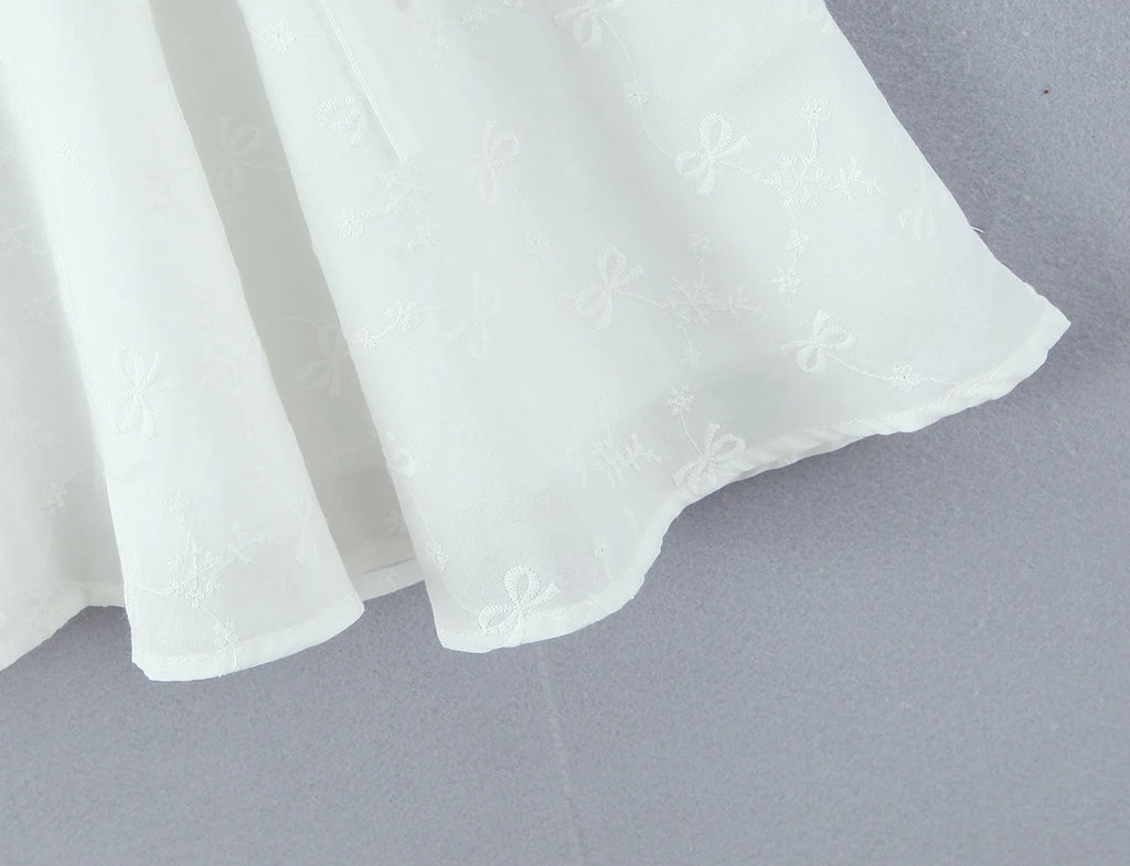 Sexy White Embroidery Floral Corset style Boning Tank Dress Women Cross Lacing up Bow Slim Waist Swing Short Dresses Vestdios