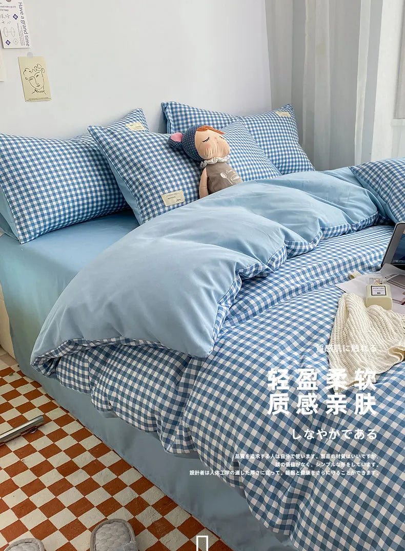 Small plaid pattern style single quilt cover double bed down duvet cover220x240cm large size quilt cover without pillowcase
