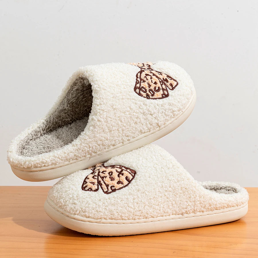 Women's Bow Slippers Warm Pattern Winter Indoor Soft Sole Home Cute Classic Embroidered Comfy casual Fuzzy Bedroom Girls Shoes