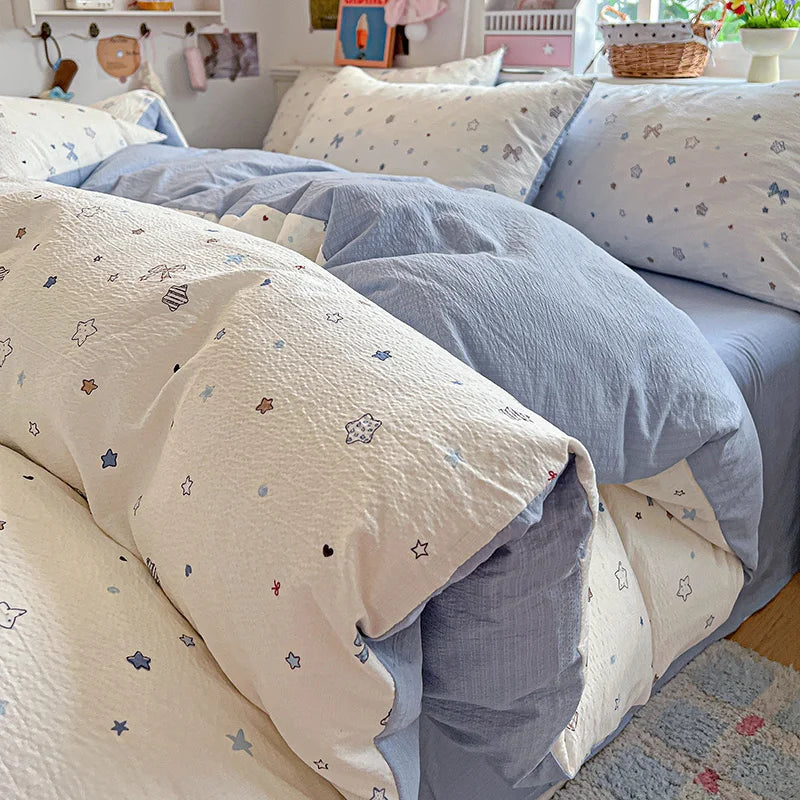 Double-layer Gauze Duvet Cover Single/Queen/King Flower Printed housse de couette Skin-friendly funda nordica 150 cama 이불커버
