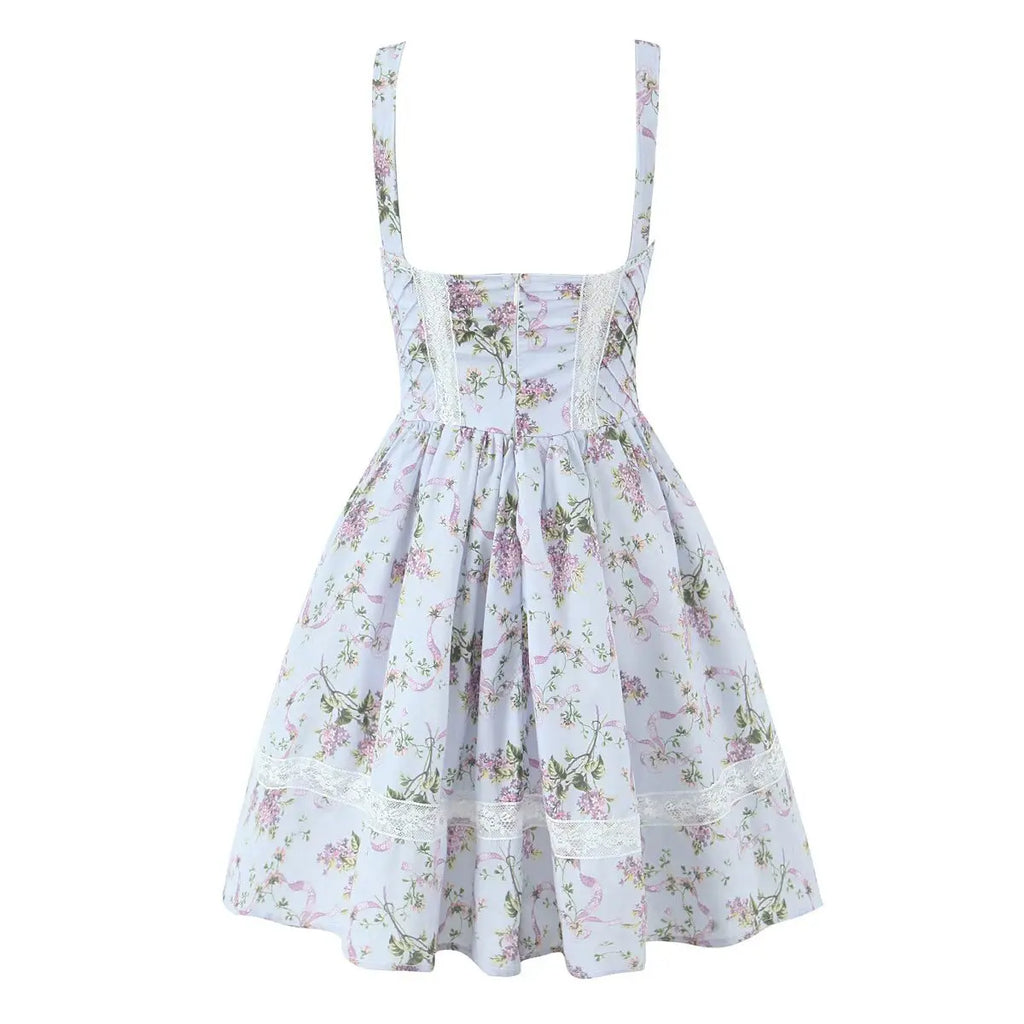 Floral Printed Summer Women's Dress Sleeveless Short Mini Tank Vestidos A-line Lace Dress 2025 New in Beach Vintage Party Dress