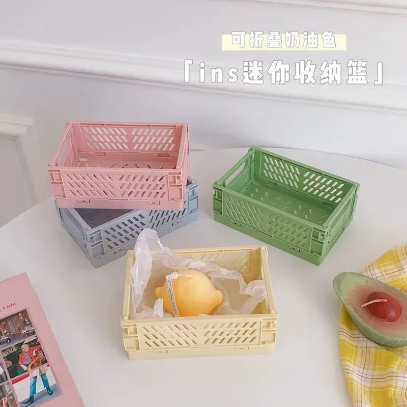 Folding Plastic Storage Box Collapsible Storage Mini Container Desktop Cosmetic Storage Basket Home Office Organizer Box