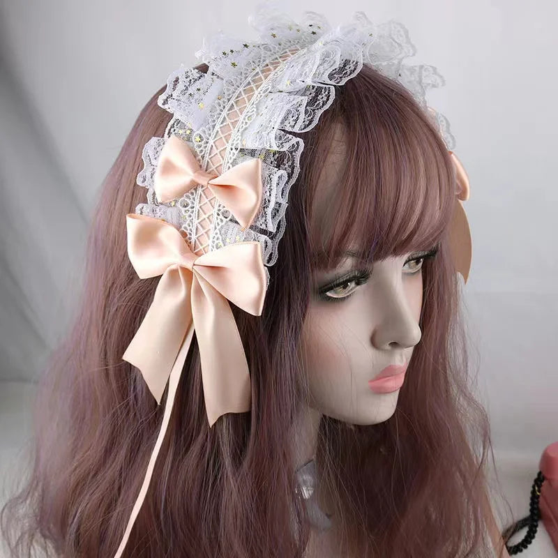 Lovely Sweet Hair Hoop Anime Maid Cosplay Headband Lolita Lace Flower Headwear Hand Made for Girls Mujer Kawaii Hair Accessory