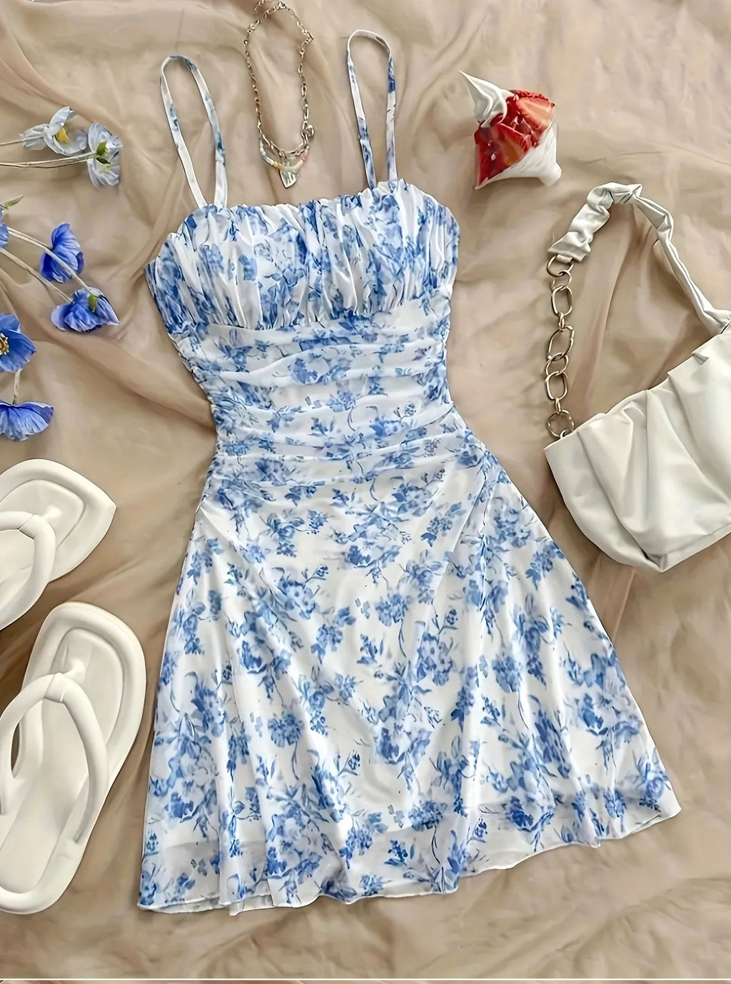 Dresses  Spring Summer Cute Dating Ditsy Floral Sleeveless Square Neck Mini Cami Casual Dresses For Women