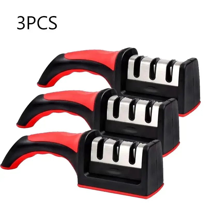 Knife Sharpener Whetstone Sharpening Professional Multi-function 3 Stages Ceramic Sharpener for Kitchen Knife with Non-slip Base