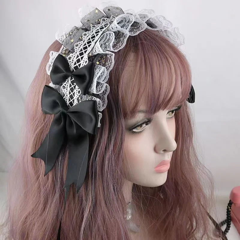 Lovely Sweet Hair Hoop Anime Maid Cosplay Headband Lolita Lace Flower Headwear Hand Made for Girls Mujer Kawaii Hair Accessory