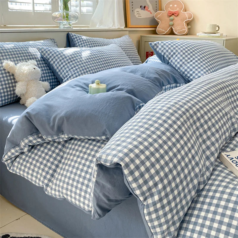 Modern Minimalist Plaid Duvet Cover 220x240 Soft Breathable All Season Queen Comforter Cover Single Piece Striped Quilt Covers