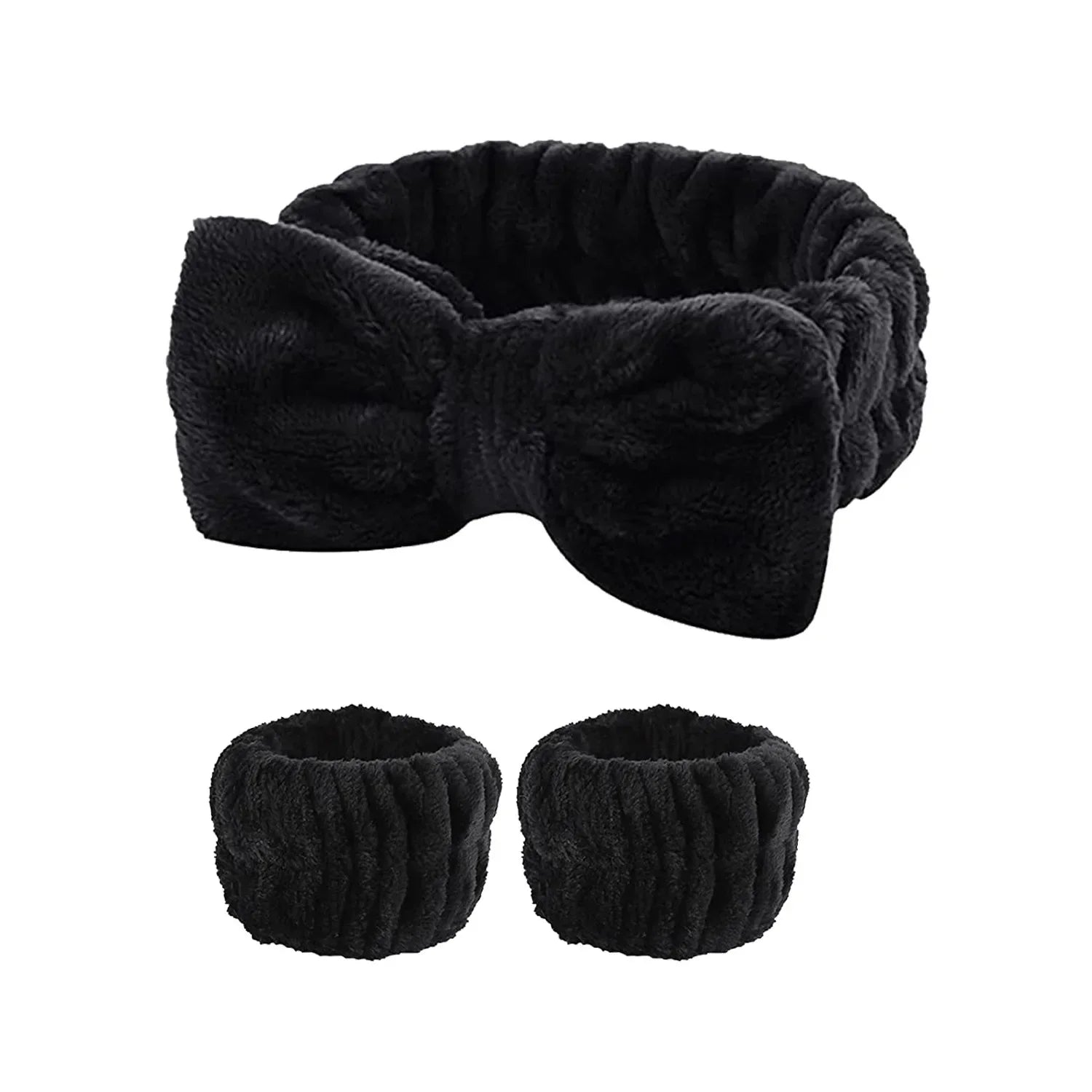 3Pcs Bow Headband Wristband Set Towel Elastic Soft Washing Face Shower Make Up Yoga Sports Skincare Headband for Women Girls