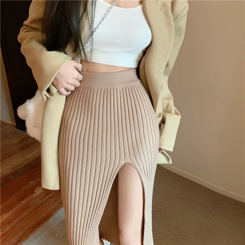 Elegant Elegant Sexy Stit Skirt Women's Slim Fit Slimming Hot Girl Knitted Dress Pure High Waist Temperament Skirt