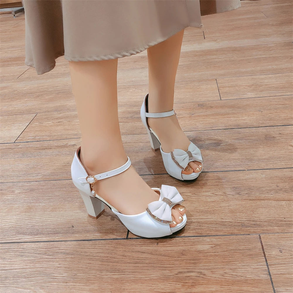 Women Platform open toe High Heels Spring Summer Bow Peep Toe Sandals Ladies White Black Bride Wedding Shoes 2025 Party Pumps