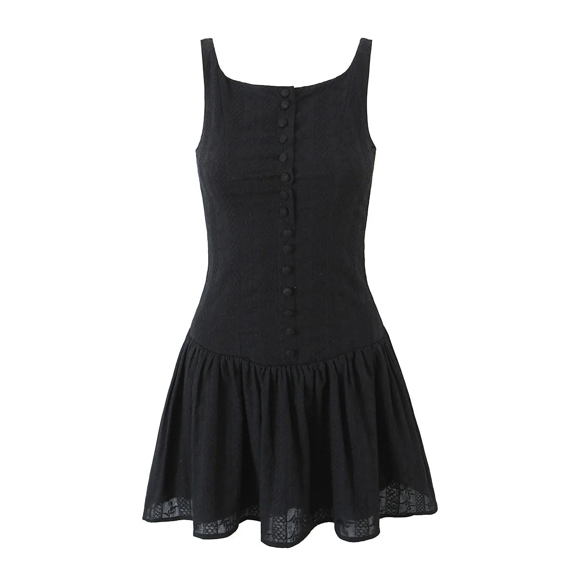 2024 Sexy White Embroidery Lace Low Waist Mini Tank Dress Women Open Buttons Neck Bodycon Sleeveless Ruched Hem Swing Party Robe
