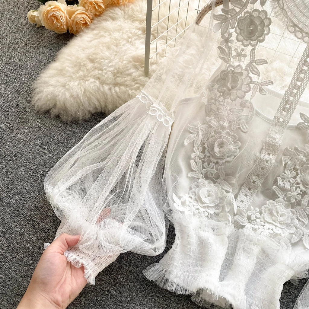 Lace Puff Long Sleeve Blouse Vintage Fashion Blouses Elegant Femme Blusas Korean Woman Tops Women Shirts Clothing Dropshipping