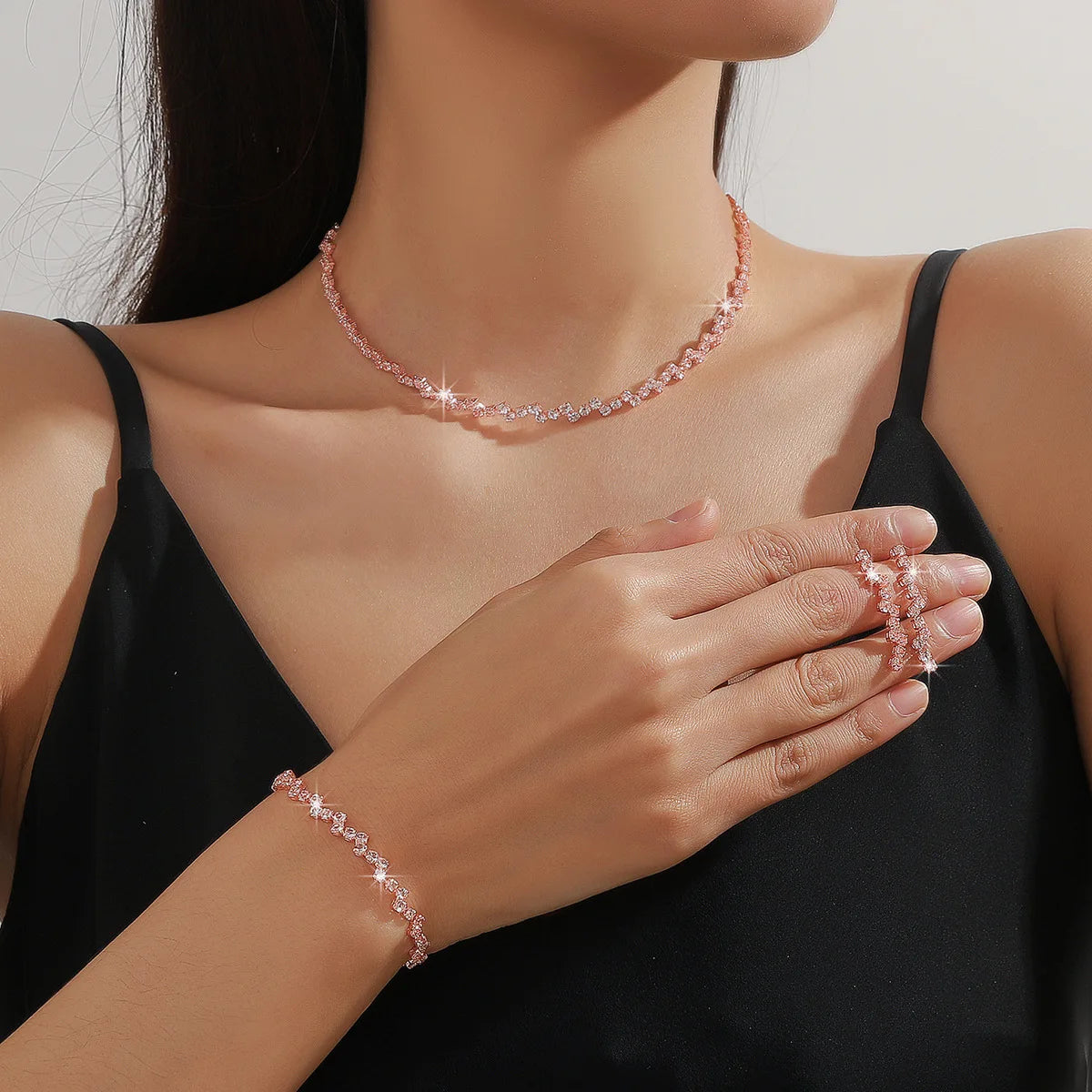 Wave Style Jewelry Sets for Women Claw Chain Zircon Choker Necklace Earrings Bracelet Bridal Wedding Party Jewelry Sets