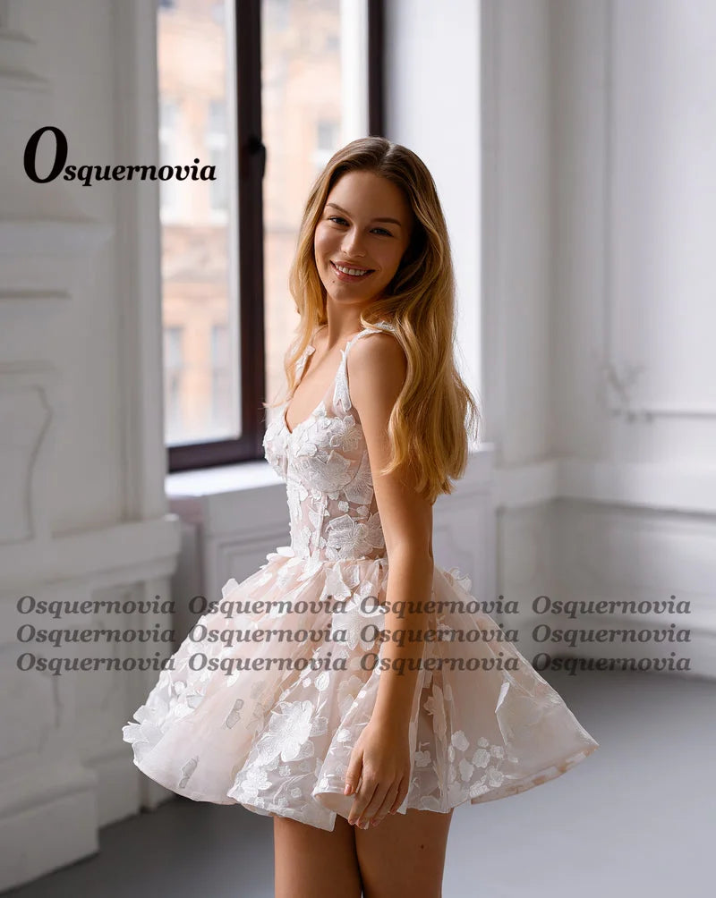 Osquernovia Charming A-line Wedding Dresses Lace Appliques Scoop Neck Lacing Up Spaghetti Straps Vestidos De Novia Customised