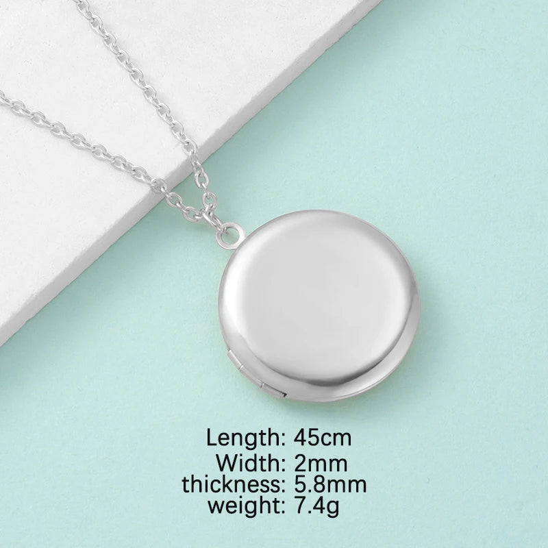 RUMNVNTY 5pc Carved Designs Round Photo Frame Pendant Necklace Stainless Steel Charms Locket Girls Women Memorial Jewelry