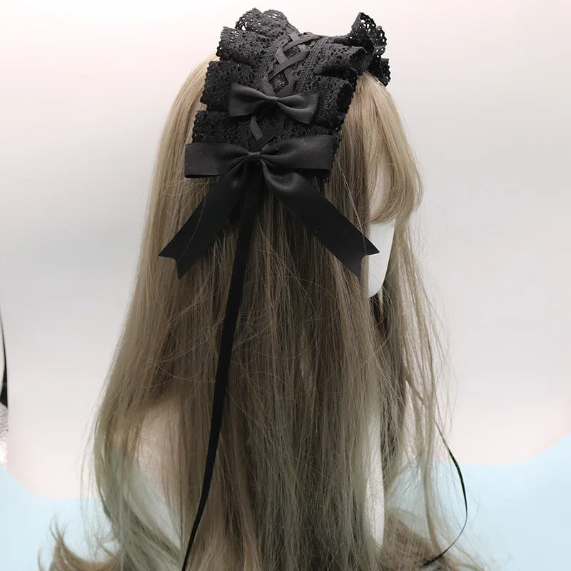 2024 Lolita Lace Gothic Bowknot Sweet Hair Hoop Anime Maid Cosplay Headband Flower Headwear Accessory Wholesale