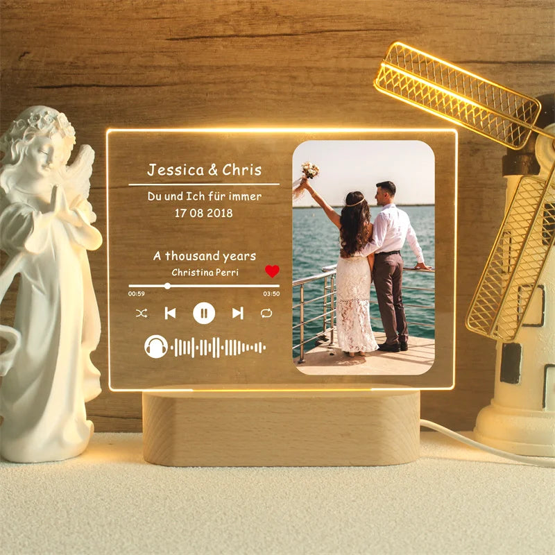 Custom Song Acrylic Plaque,Personalized Photo Frame,Music Photo Name Night light Lamp,Playlist Streaming,Gift for Couple