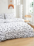 2 Pillowcases + 1 Duvet Cover, Polyester Fiber Star Print White Bedspread 3-Piece Set, Ultra-Soft and Comfortable Polyester Breathable Bedding Duvet Set, Suitable for Bedroom and Guest Room (Bedspread + Pillowcases, Without Q