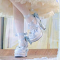 Original Sweet Lolita High Heels Fairy Style Japanese Cosplay Women Leather Shoe 5cm Design Bow Rhinestone Street Shoes Y2k