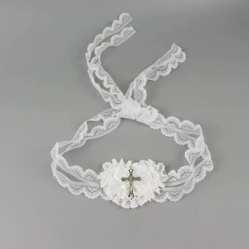 Black White Cross Eye Mask Women Lolita Heart Bowknot Lace Necklace Eye Patch Gothic Vibe Eyewear Punk Cosplay Party Accessories