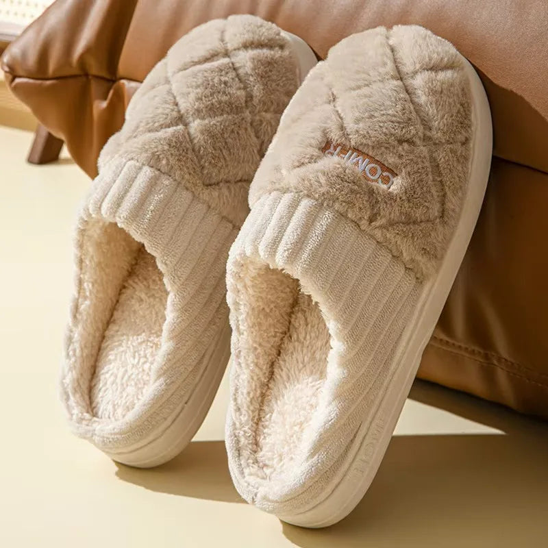Women's Casual Home Slippers Soft Bottom Plush Slippers Anti-slip Thermal Slippers Indoor Winter Men's Fashion Casual Flats Slip