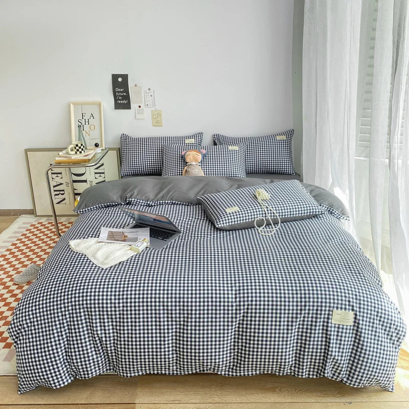 Small plaid pattern style single quilt cover double bed down duvet cover220x240cm large size quilt cover without pillowcase