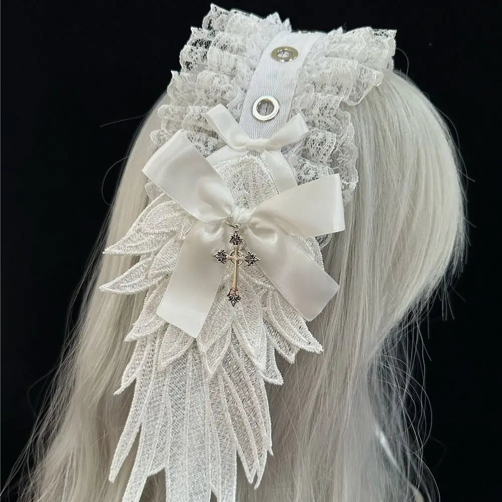 New Lolita Cat Ears Headband Lace Cosplay Head Wrap Bow Headdress Women