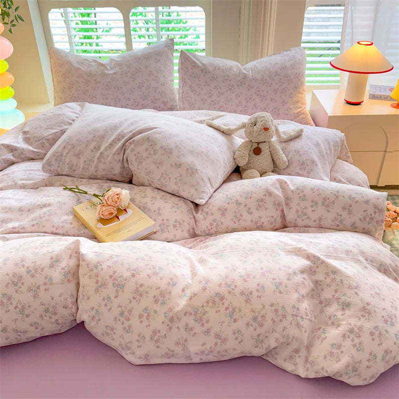 Bonenjoy Pink Flower Duvet Cover Sets Washed Polyester Super Soft Bed Cover Sets Single/Queen/King Quilt Cover with  Pillowcase