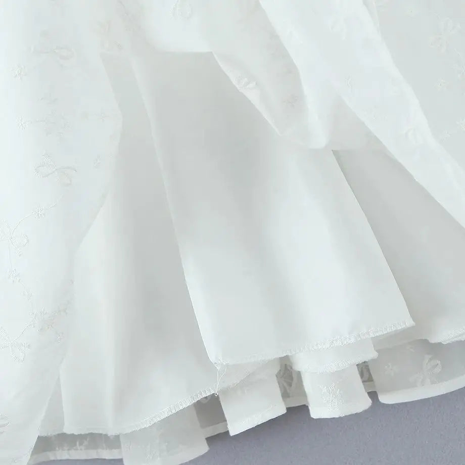 Sexy White Embroidery Floral Corset style Boning Tank Dress Women Cross Lacing up Bow Slim Waist Swing Short Dresses Vestdios