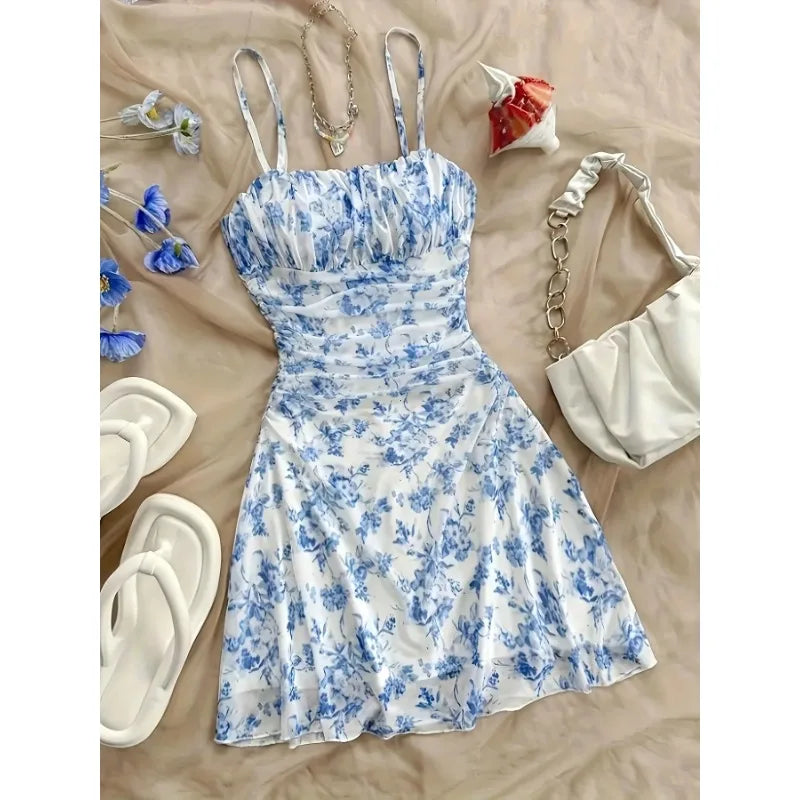 Dresses  Spring Summer Cute Dating Ditsy Floral Sleeveless Square Neck Mini Cami Casual Dresses For Women