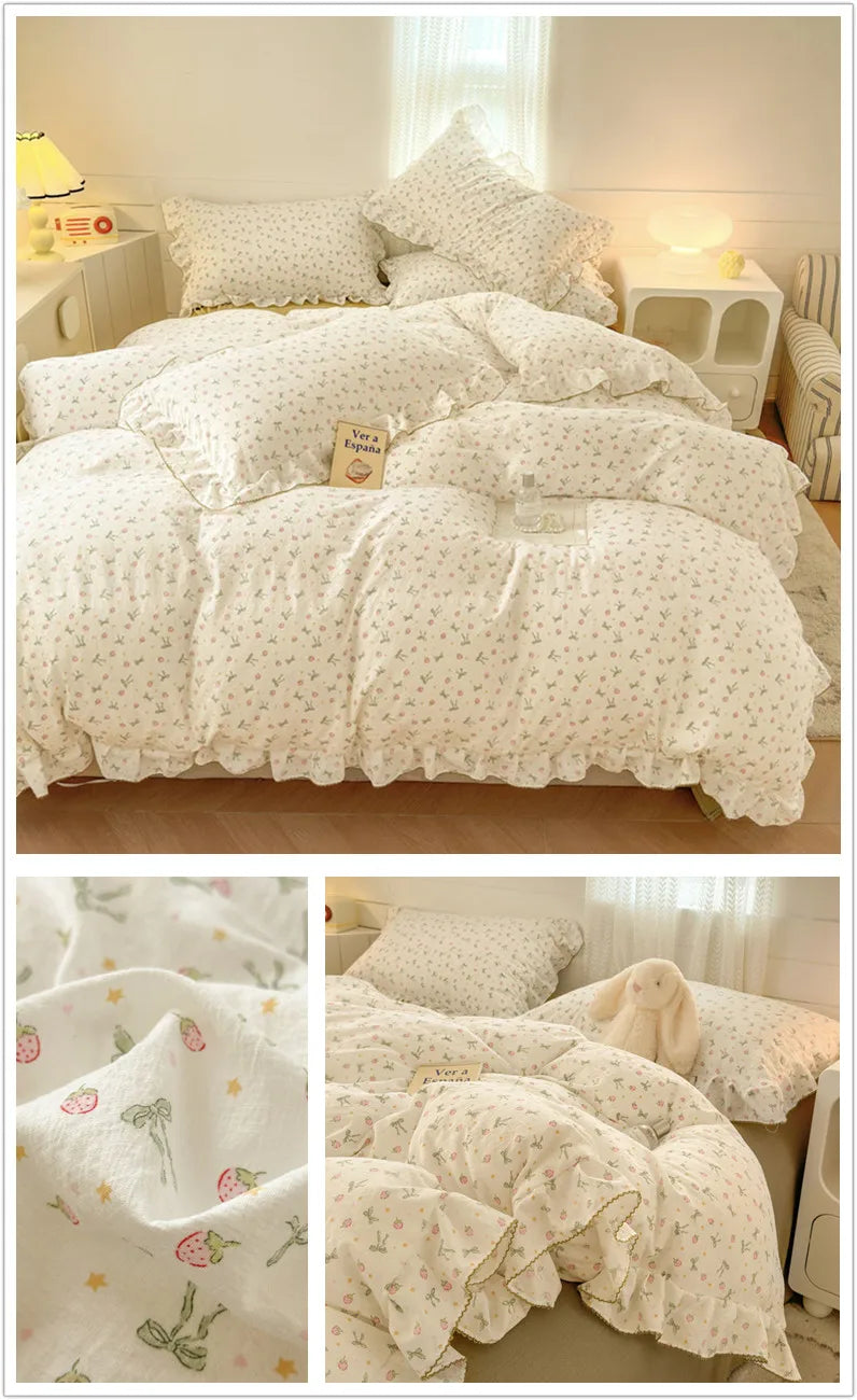 Bonenjoy Lace Duvet Cover Printed Home Quilts Cover Ruffles Comforter Covers Adults Kids Room Bedding (Pillowcase Need Order)