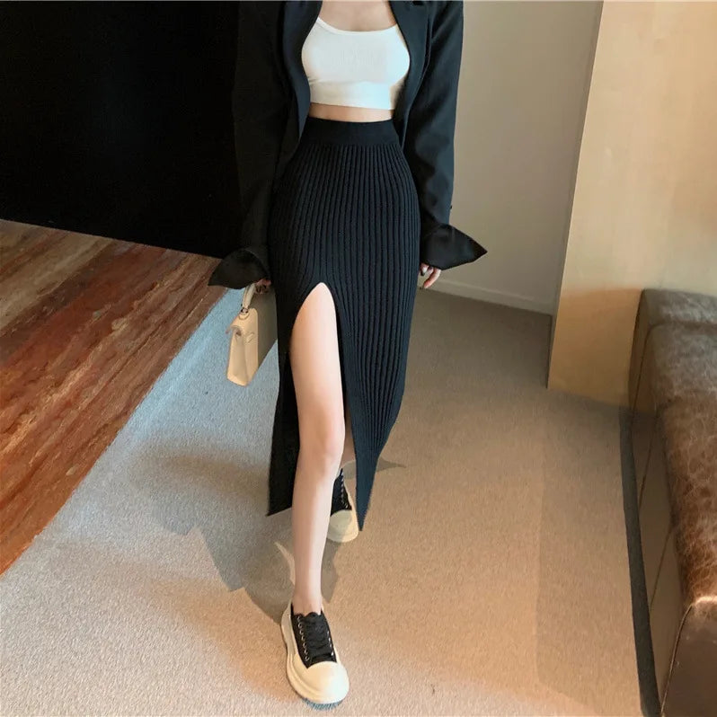 Elegant Elegant Sexy Stit Skirt Women's Slim Fit Slimming Hot Girl Knitted Dress Pure High Waist Temperament Skirt