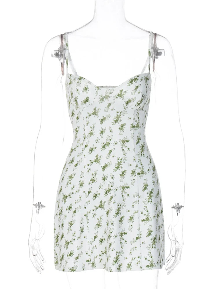 Ahagaga Fashion Sexy Flower Printed Women Short Dresses Streetwear Regular Casual Strapless Sleeveless Slim Sheath Vestidos Robe