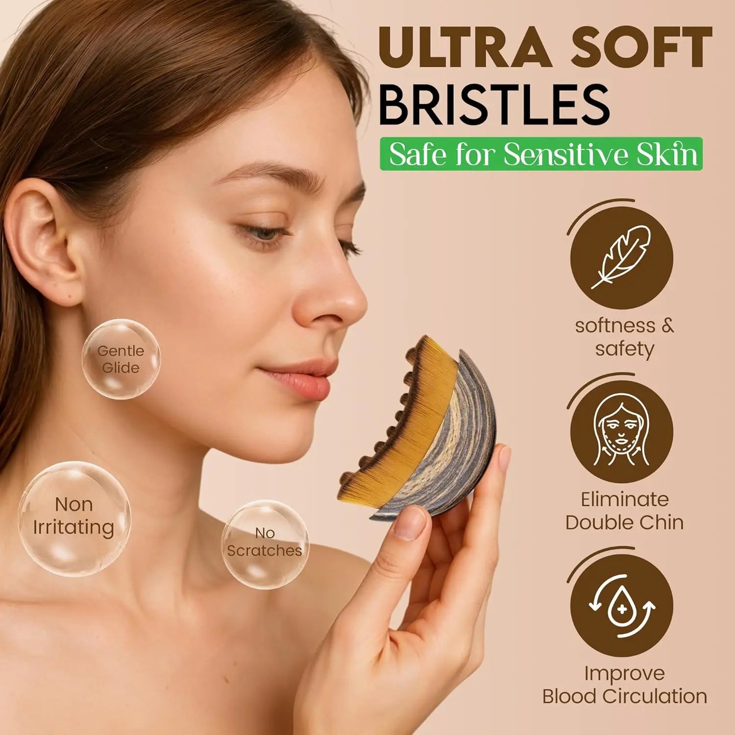 Lymphatic Contour Face Brush Dry Brushing Face Brush Lymphatic Drainage Massager for Face Chin Jawline Sculpting Beauty Tool