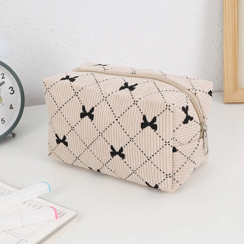 Kawaii Corduroy Travel Cosmetic Lipstick Skincare Storage Bag Toiletry Kit Women Makeup Handbags Organizer Pouch Bag Pencil Case