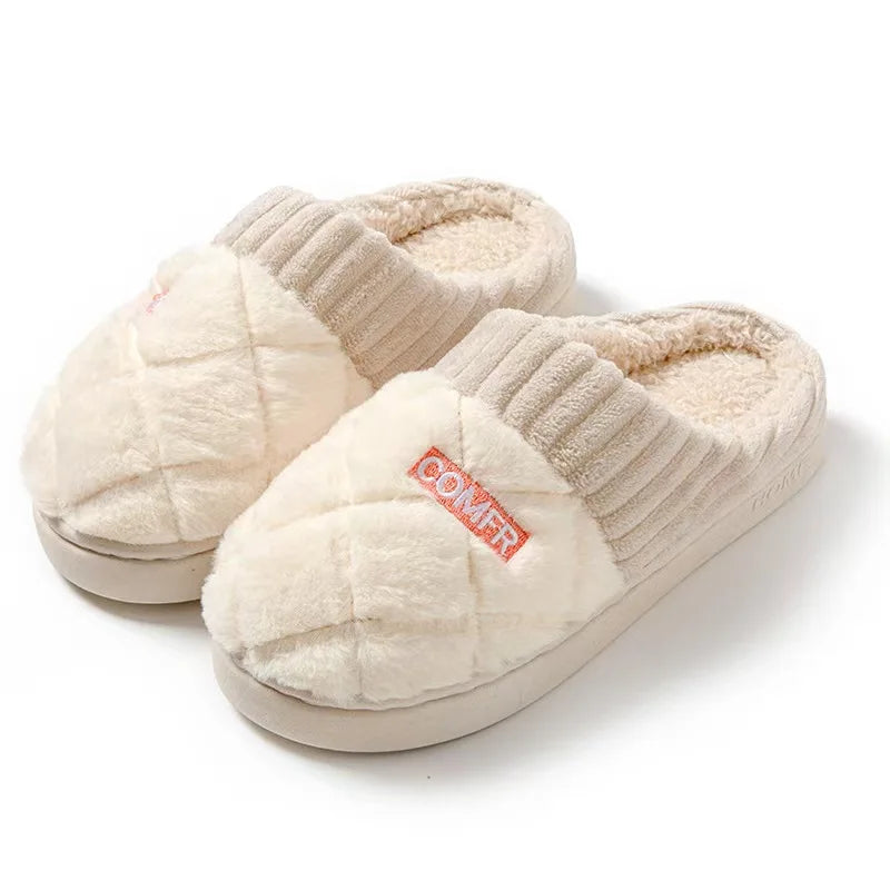 Women's Casual Home Slippers Soft Bottom Plush Slippers Anti-slip Thermal Slippers Indoor Winter Men's Fashion Casual Flats Slip