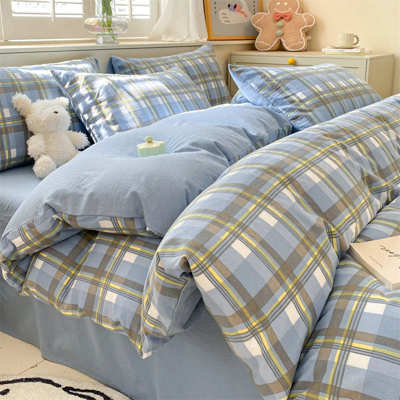 Modern Minimalist Plaid Duvet Cover 220x240 Soft Breathable All Season Queen Comforter Cover Single Piece Striped Quilt Covers