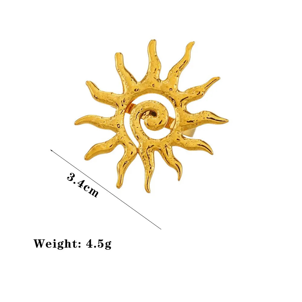 Fashion Vintage Chic Sun Shaped Pendant Necklace Stainless Steel Earrings Y2K Choker Golden Ring Jewlery Accessories Party Gifts