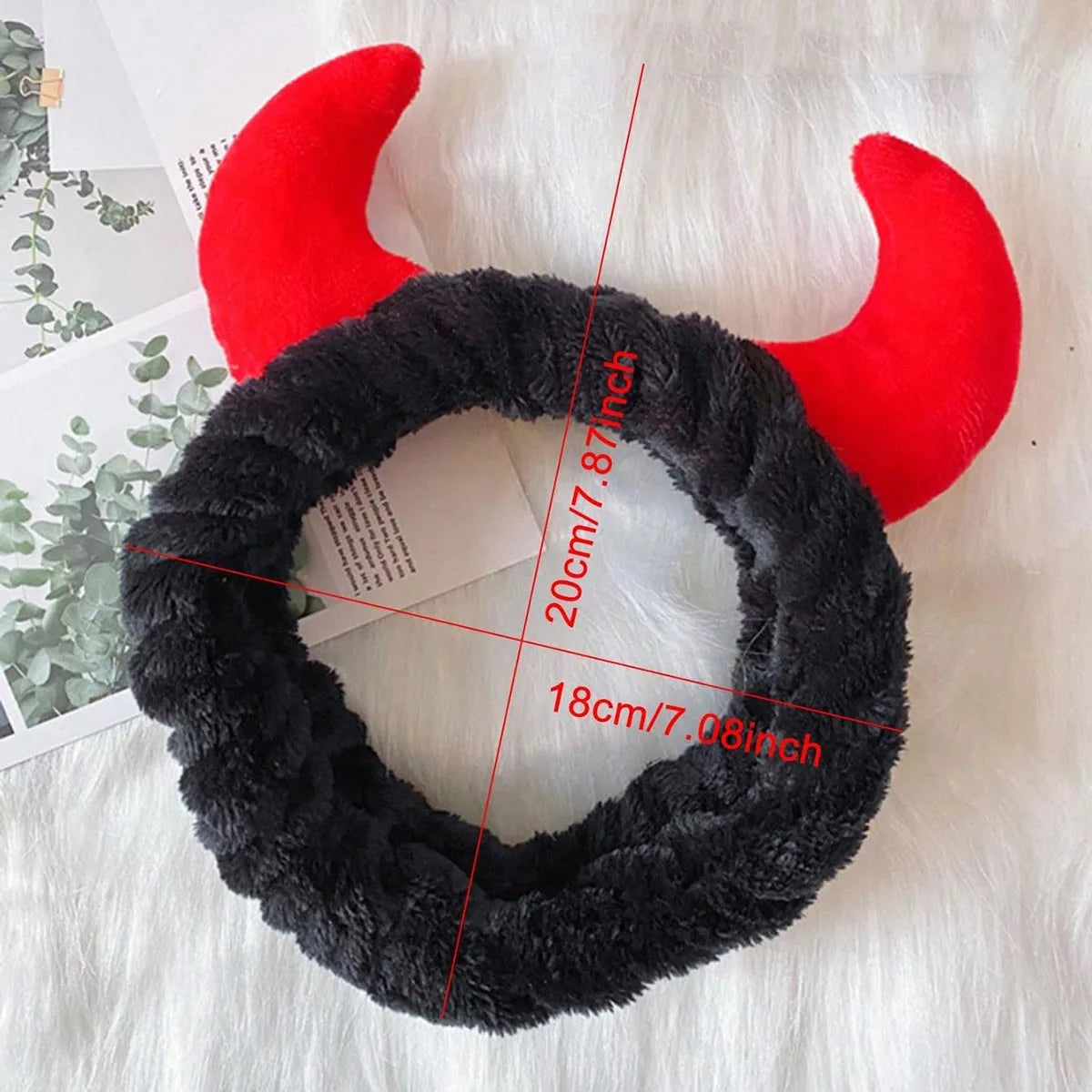 1PC Plush Headband Devil Horn Hairbands Cute Cartoon Headwrap For Face Wash Skincare Makeup Hair Accessories For Women