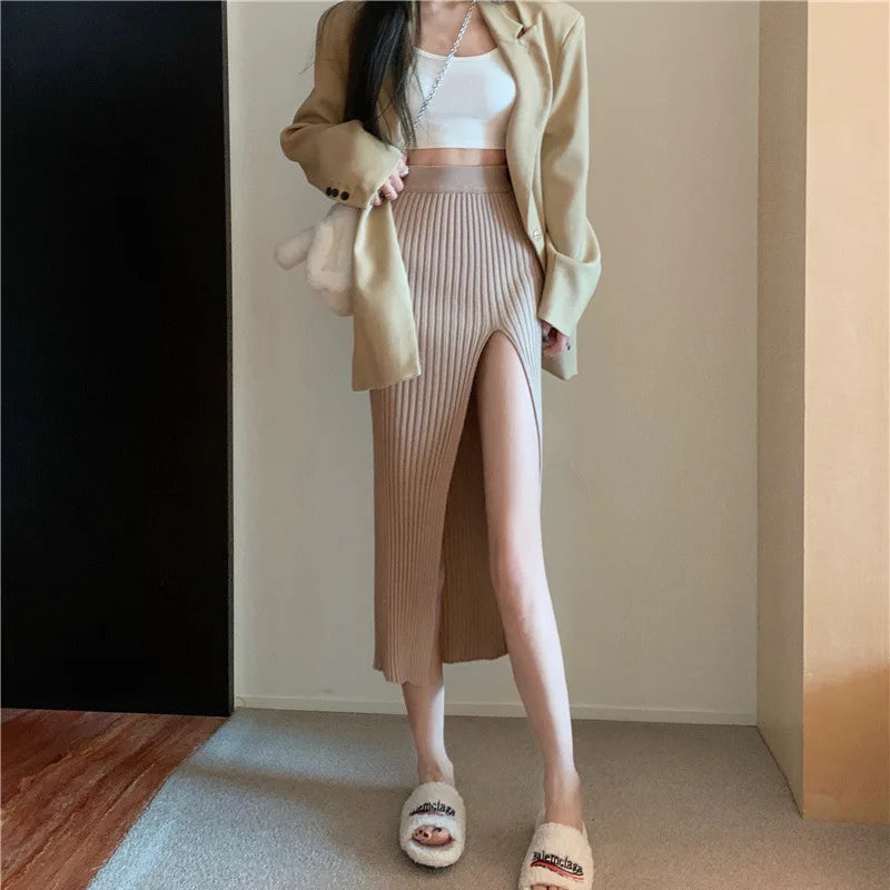 Elegant Elegant Sexy Stit Skirt Women's Slim Fit Slimming Hot Girl Knitted Dress Pure High Waist Temperament Skirt