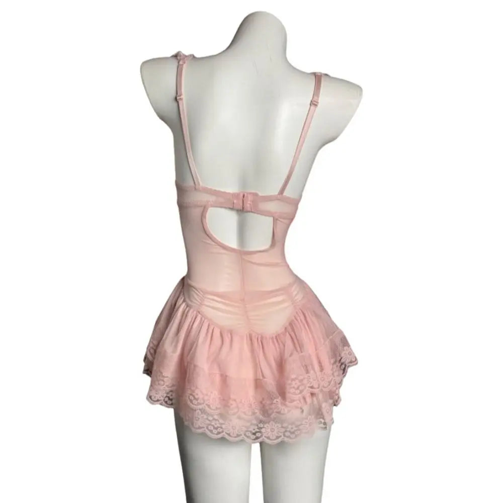 Comfortable Thin Sweet Lace Nightdress Beauty-back Lace-up Sleeveless Nightwear with Chest Pad Homewear Pajamas Women Female