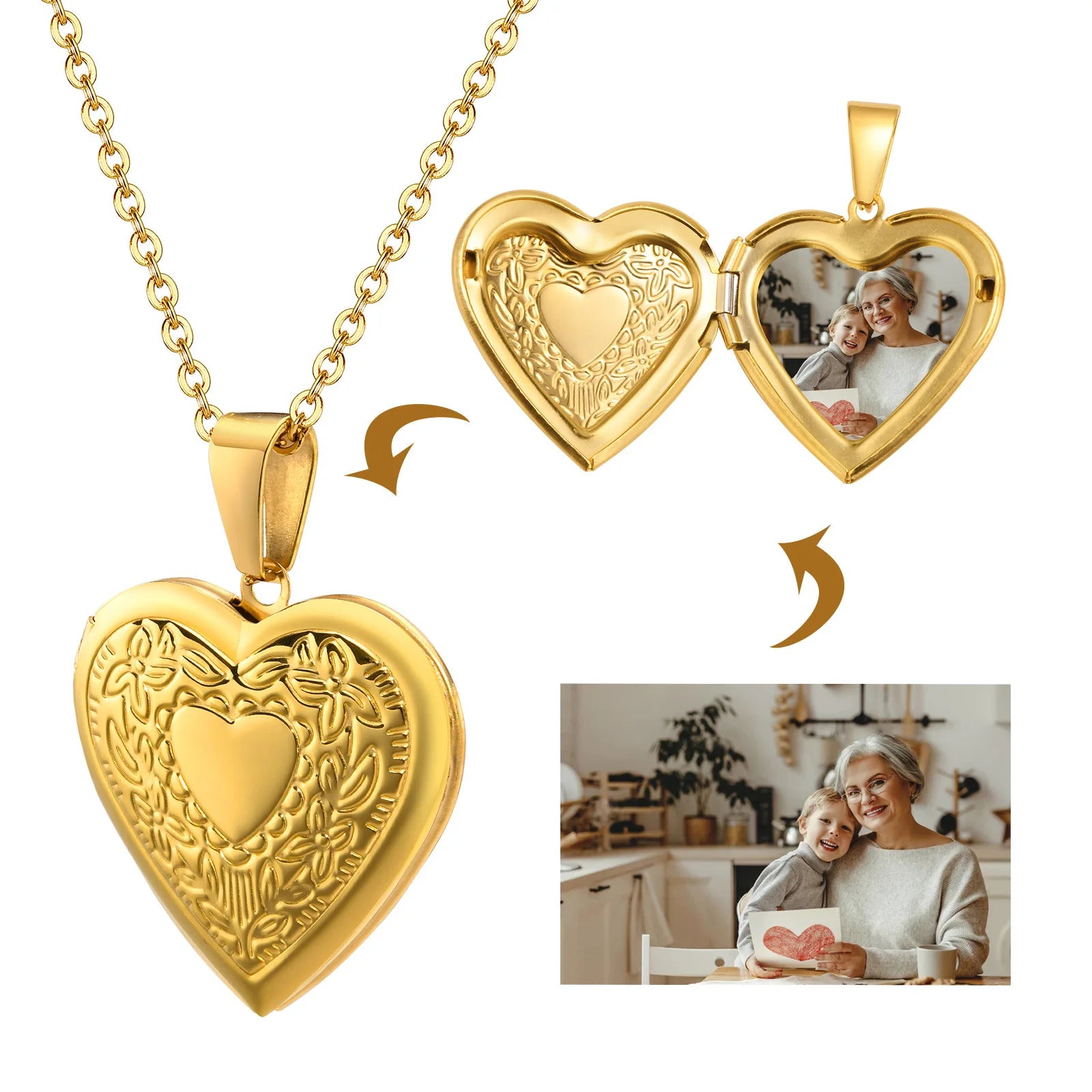 Stainless Steel Jewelry Custom Photo Frame Heart Locket Necklace Women Memory Romantic Love Pendant For Promise Keepsake Gift