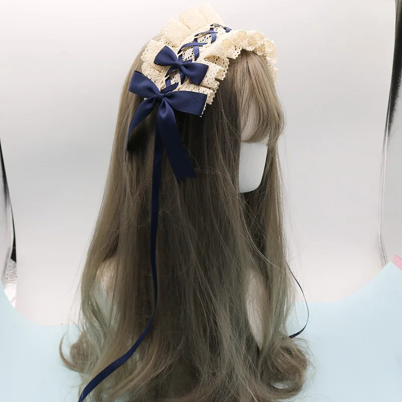 2024 Lolita Lace Gothic Bowknot Sweet Hair Hoop Anime Maid Cosplay Headband Flower Headwear Accessory Wholesale