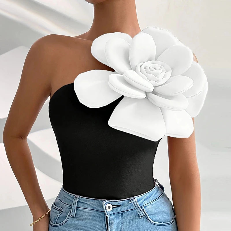Elegant Flower Design T Shirt Women Sexy Sleeveless Women T-Shirts Pink Red Black Fashion Slim Tee Tops Female Pullover