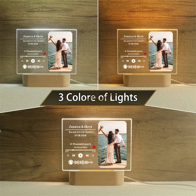Custom Song Acrylic Plaque,Personalized Photo Frame,Music Photo Name Night light Lamp,Playlist Streaming,Gift for Couple