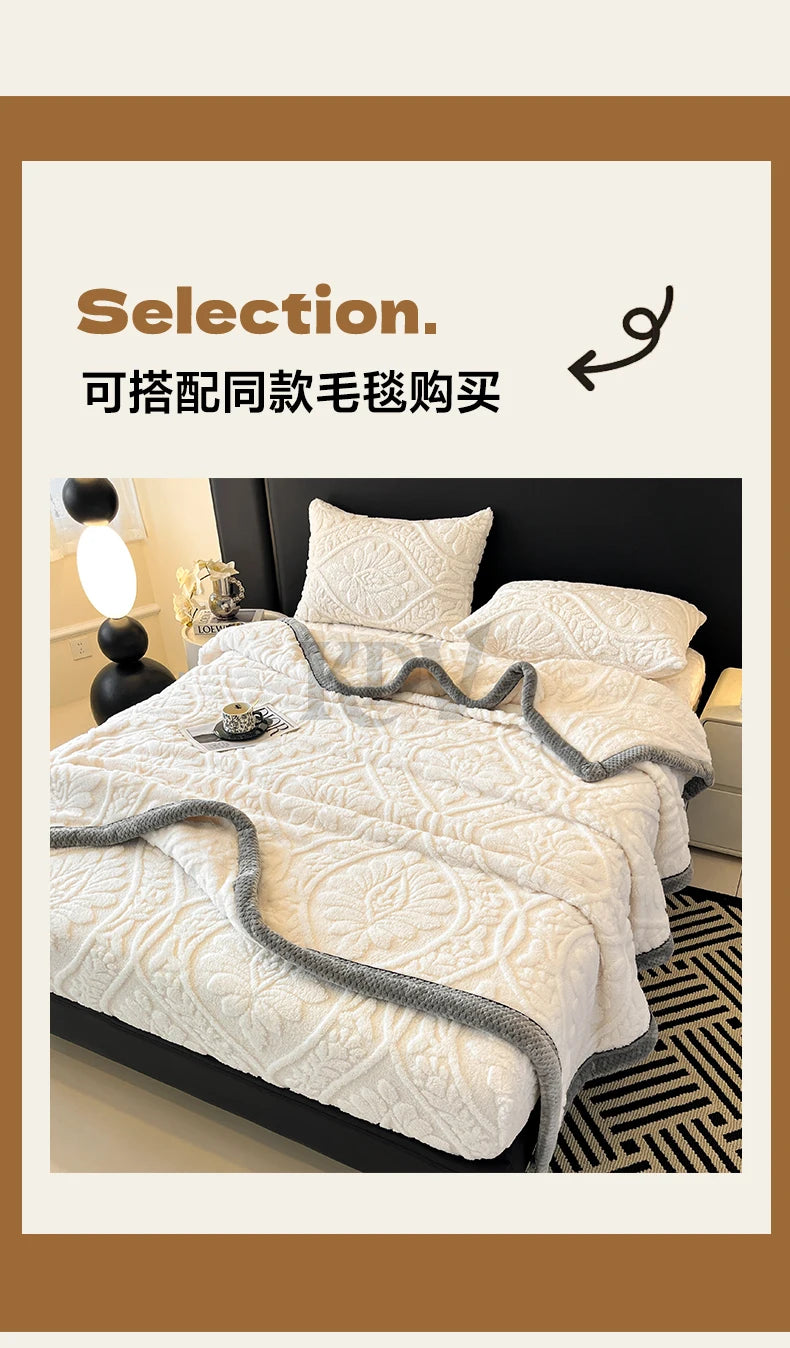 European Style Jacquard Taffeta Fitted Sheet Winter Warm Soft Plush Mattress Protector with Deep Pockets Floral Queen Bed Sheets