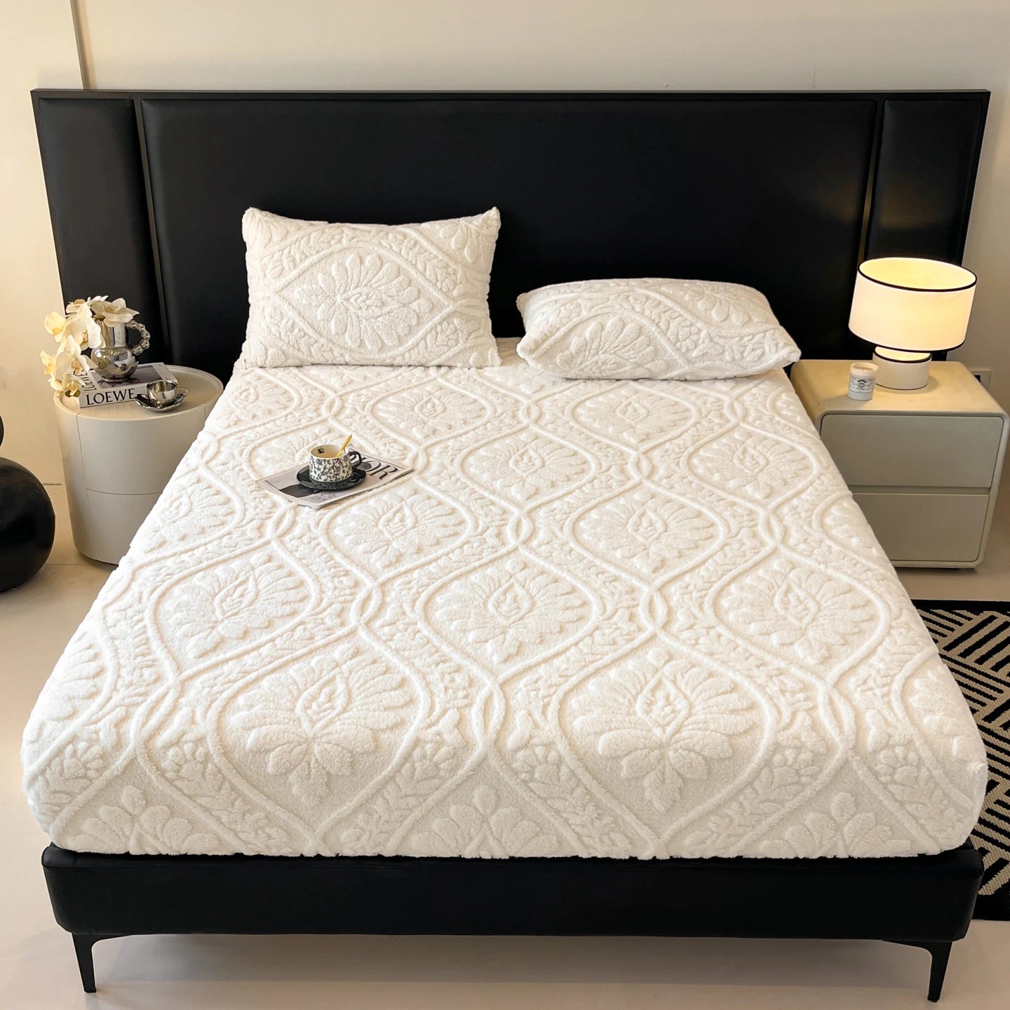 European Style Jacquard Taffeta Fitted Sheet Winter Warm Soft Plush Mattress Protector with Deep Pockets Floral Queen Bed Sheets