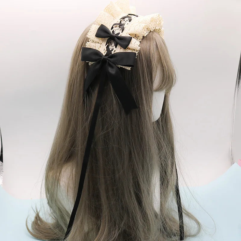 2024 Lolita Lace Gothic Bowknot Sweet Hair Hoop Anime Maid Cosplay Headband Flower Headwear Accessory Wholesale